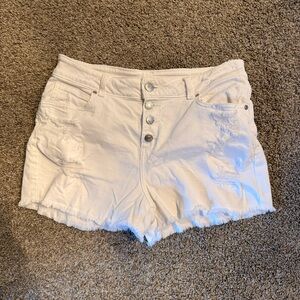 Women's Cream Distressed Shorts